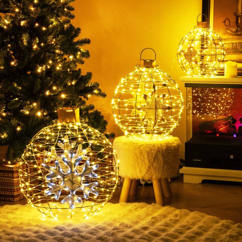 Gymax 3 PCS Pre-Lit Lantern Balls w/ 732 Bright LED Lights Zip Ties & - Gold - See Details