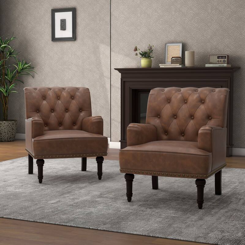 Mid-Century Leather Tufted Accent Chair for Living Room