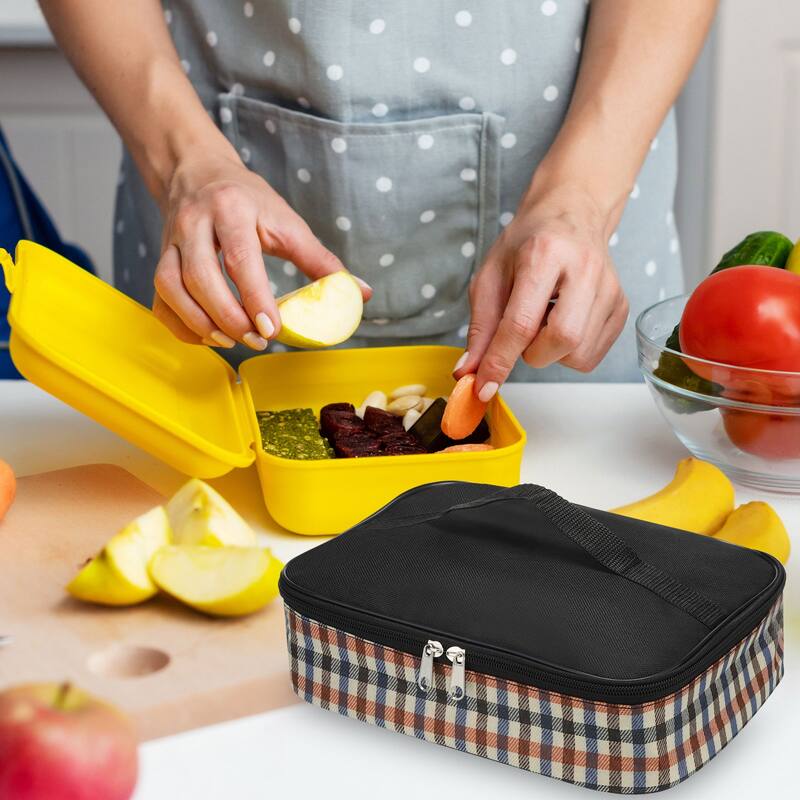 Insulated Lunch Bags, Flat Bento Bags Plaid Pattern Food Container Bag