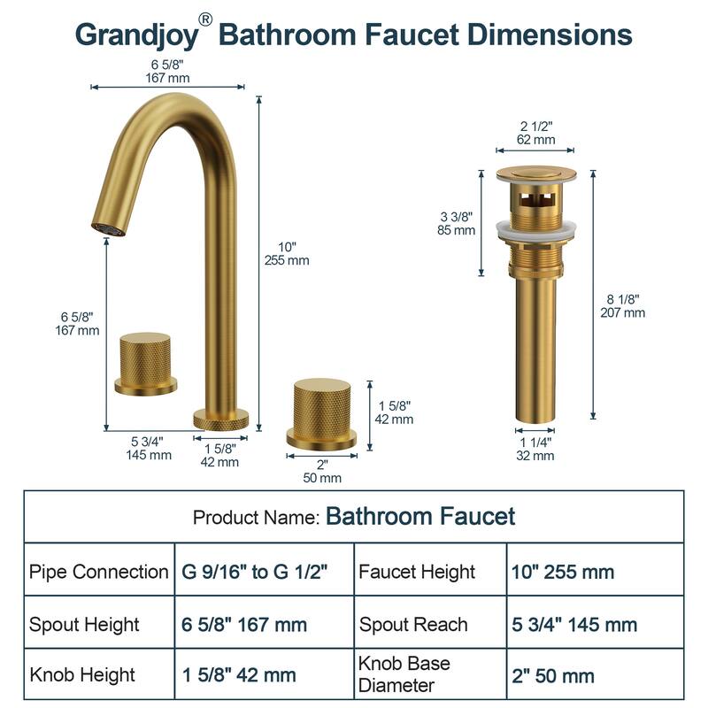 GRANDJOY 8" High Arc Widespread Double Handle Faucet