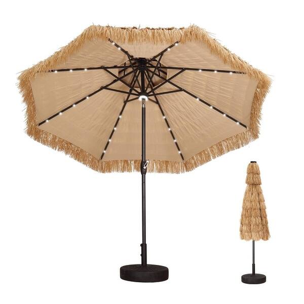 10FT Double Top Thatched Patio Umbrella Outdoor Tiki Umbrella w/wo LED