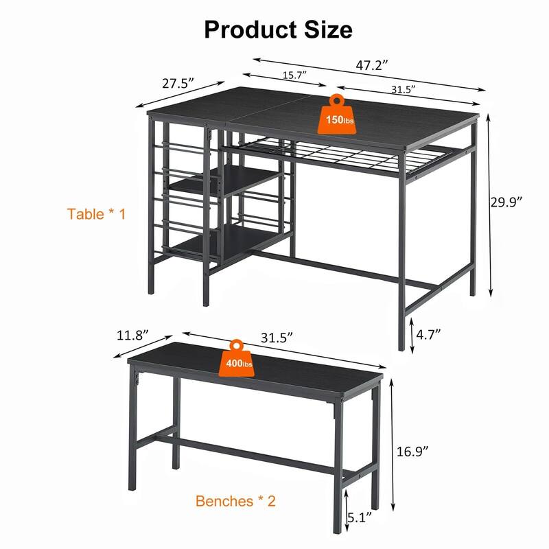 Kitchen Table with 2 Benches for 4