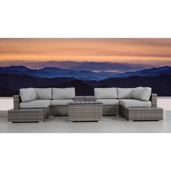 LSI 11 Piece Rattan Sectional Seating Group with Cushions Bed Bath