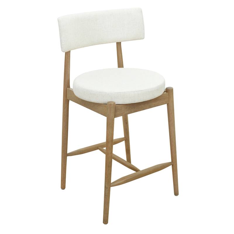 Set of 2 Mid Century Modern Counter Stools with Boucle Upholstery and Rubberwood Frame - Bar Height Dining Stools