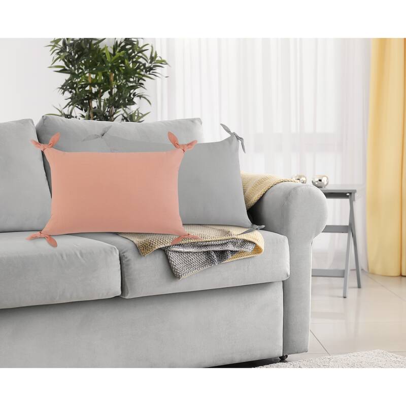 Sevita Solid Pink Corner Tie Throw Pillow - 16" x 24" - Polyester