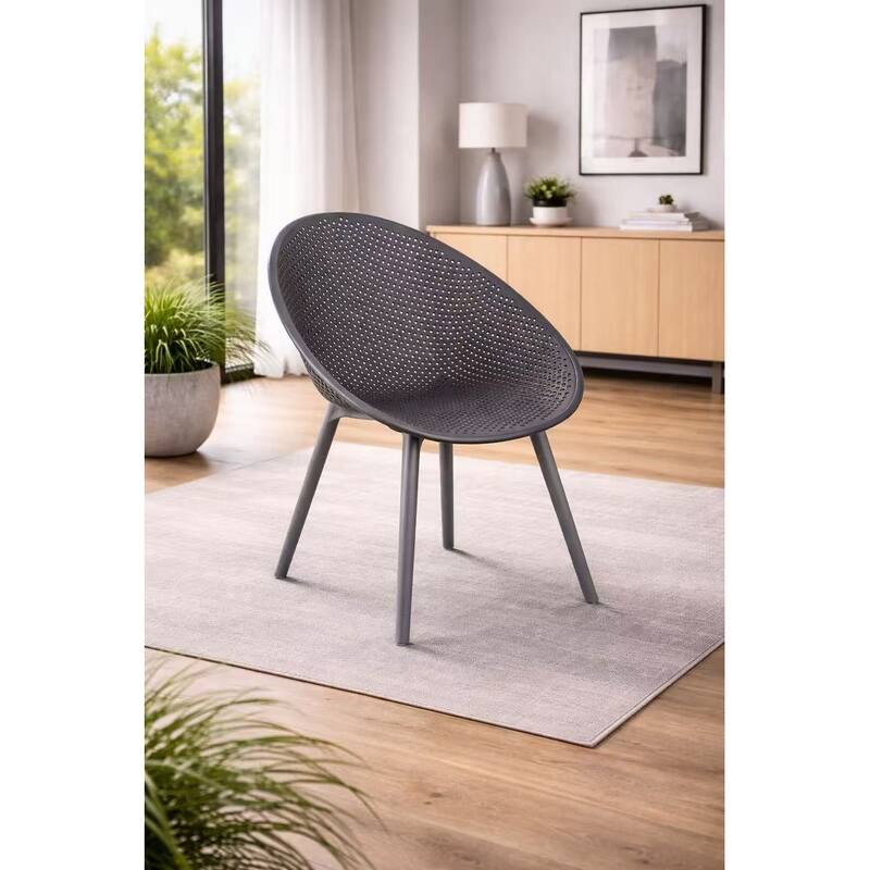 Set of 2 Mid-Century Modern Plastic Dining Chair Plastic Legs with Breathable Perforated Egg Shaped Seat for Indoor/Outdoor Use