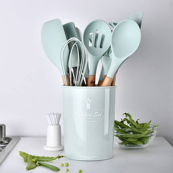 Shop Household Silicone Wooden Cooking Utensil Kitchen Accessories Set Light Slate Overstock 30115581