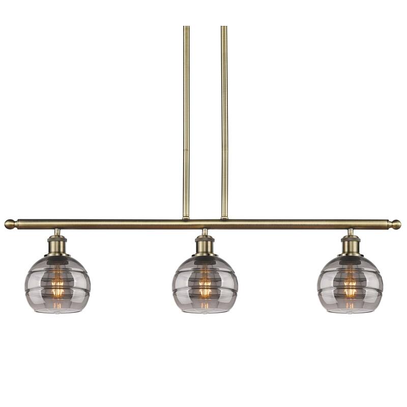 Innovations Lighting 516-3I-9-36 Rochester Pendant Rochester 3 Light - Antique Brass / Light Smoke