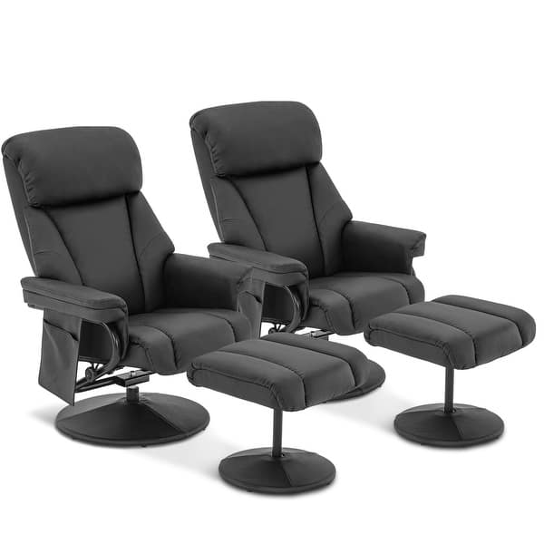 slide 2 of 11, MCombo Set of 2 Swivel Recliner with Ottoman, Reclining Chair with Massage, Faux Leather Lounge Chair Black