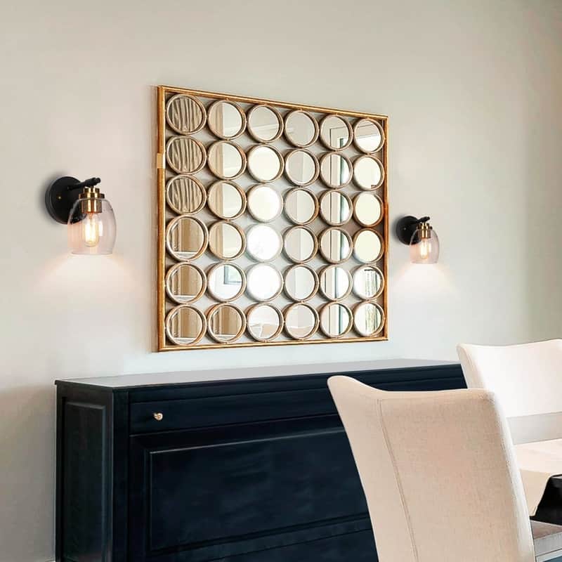 1 Light bulb lights black & gold wall sconces glass, metal bedroom light fixtures