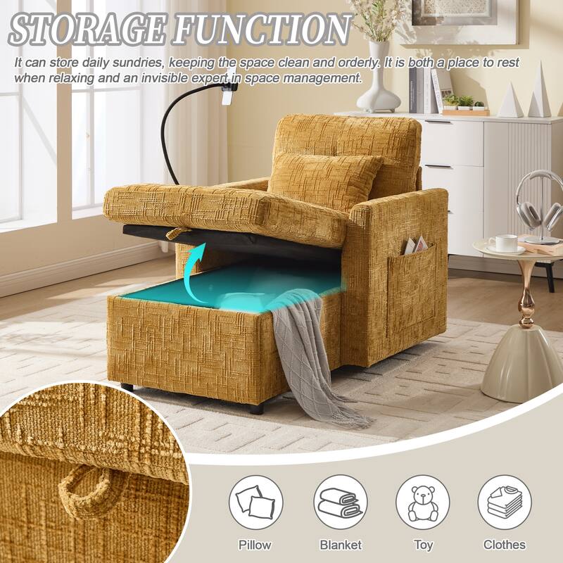 Multifunctional Lazy Person Sofa Recliner,Storage Backrest With Cell Phone Bracket Chenille Single Leisure Chair