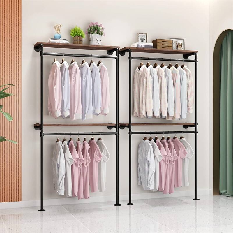 Industrial Pipe Clothing Racks with 2 Tier Shelves