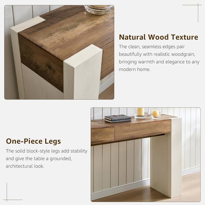 Modern Entryway Console Table, Thick Wood Sofa Table with Drawers