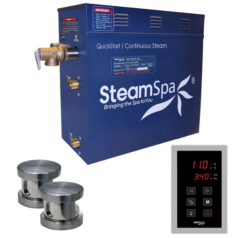SteamSpa Oasis 10.5 KW QuickStart Acu-Steam Bath Generator Package - Brushed Nickel