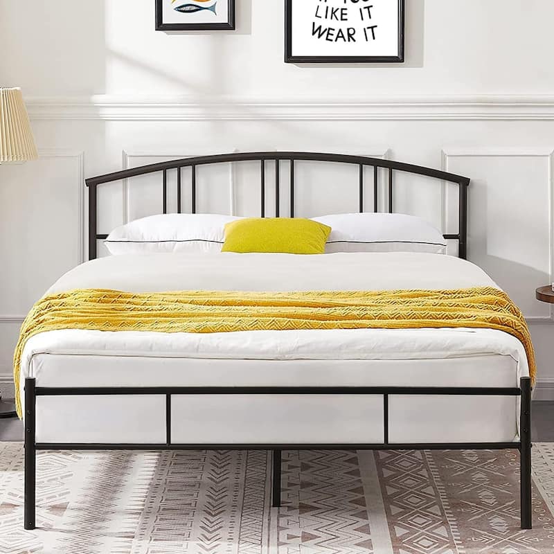 14" Queen Bed Frame Metal Platform Mattress Foundation with headboard Footboard Steel Slat Support/No Box Spring Needed - Black