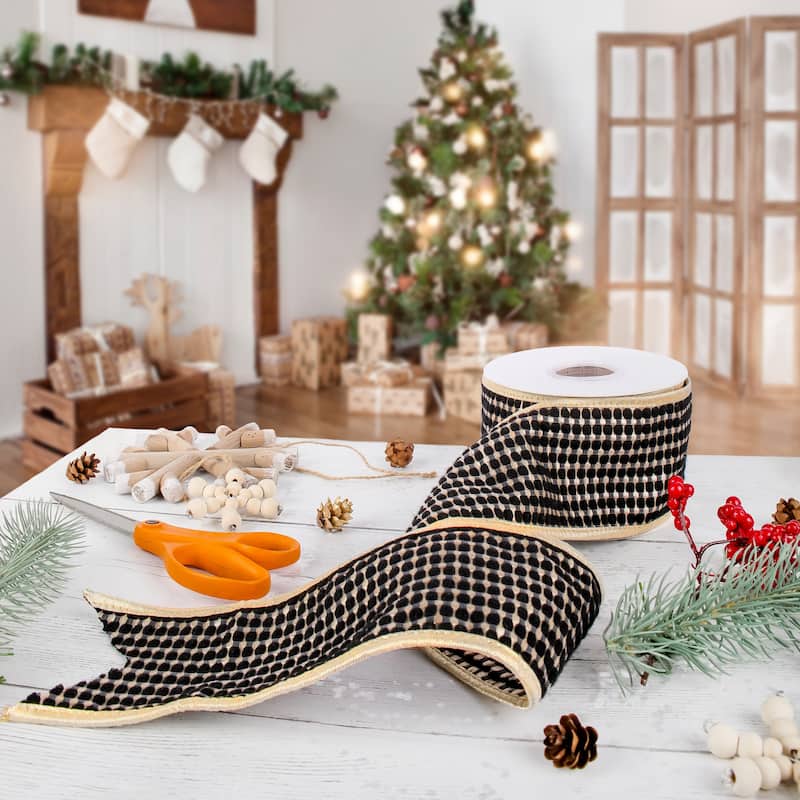 HGTV Home Collection Carmel Jacquard Double Side Piping Ribbon, Black, Black, 3 in - 3 in