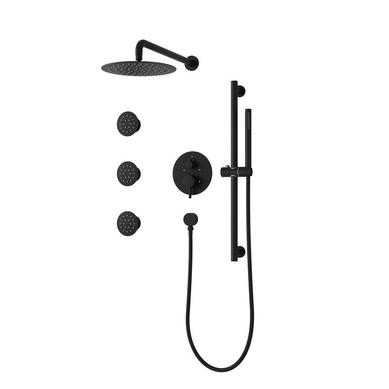 3-Function Shower System With 10" Ultra-Thin Round Shower Head,Body Jets And Hand Shower(Valve Included)