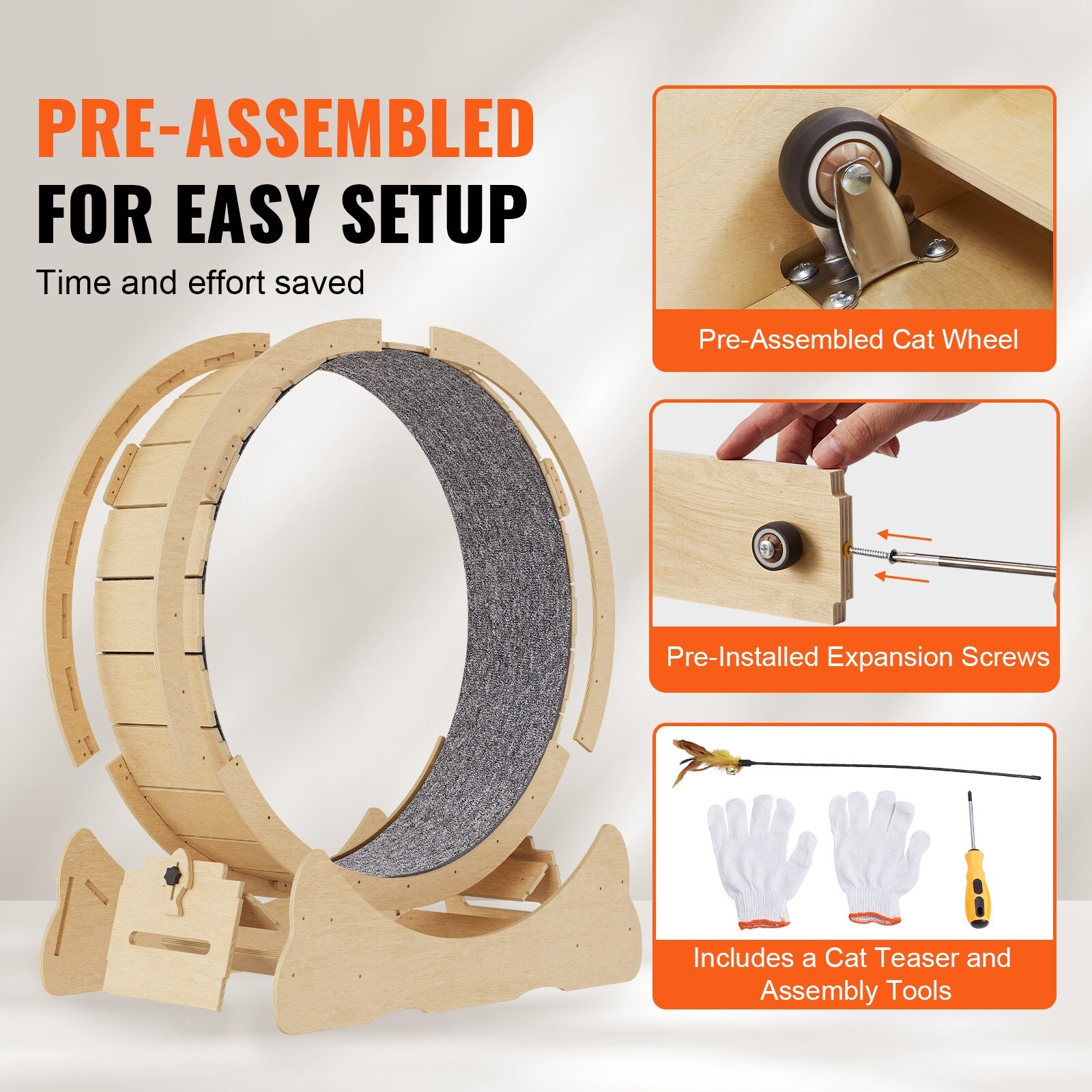 VEVOR Cat Exercise Wheel Large Cat Treadmill Wheel for Indoor Cats 43.3 inch Cat Running Wheel with Detachable Carpet and Cat Teaser for