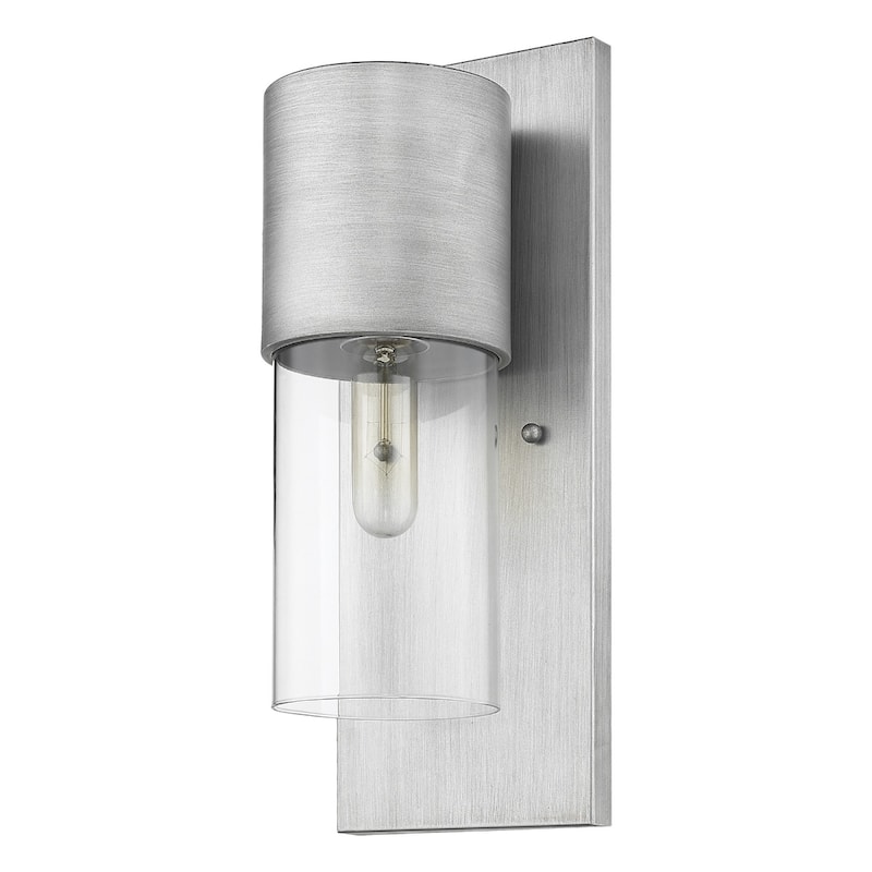 Modern Outdoor Wall Sconce with Clear Glass Shade and Wet Rated Flush Mount Light Fixture E26 Base - 16"H x 6.25"W x 5.75"D - Brushed-Silver