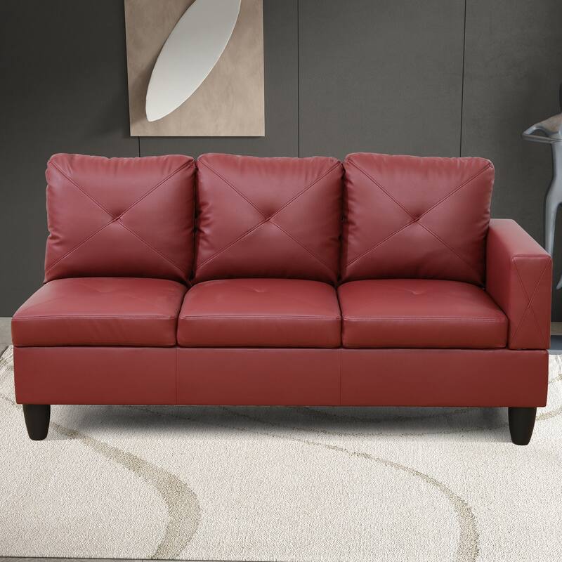 L-Shaped PU Leather Sofa & Chaise with Ottoman