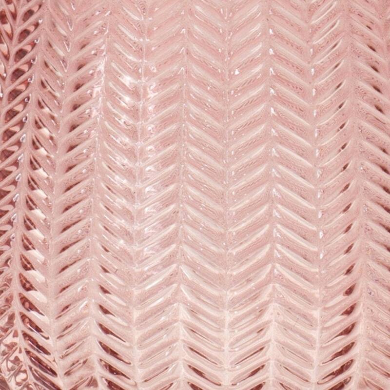 Pink Glass Round Table Vase with Textured Leaf Design, 8 Inch Indoor Decor