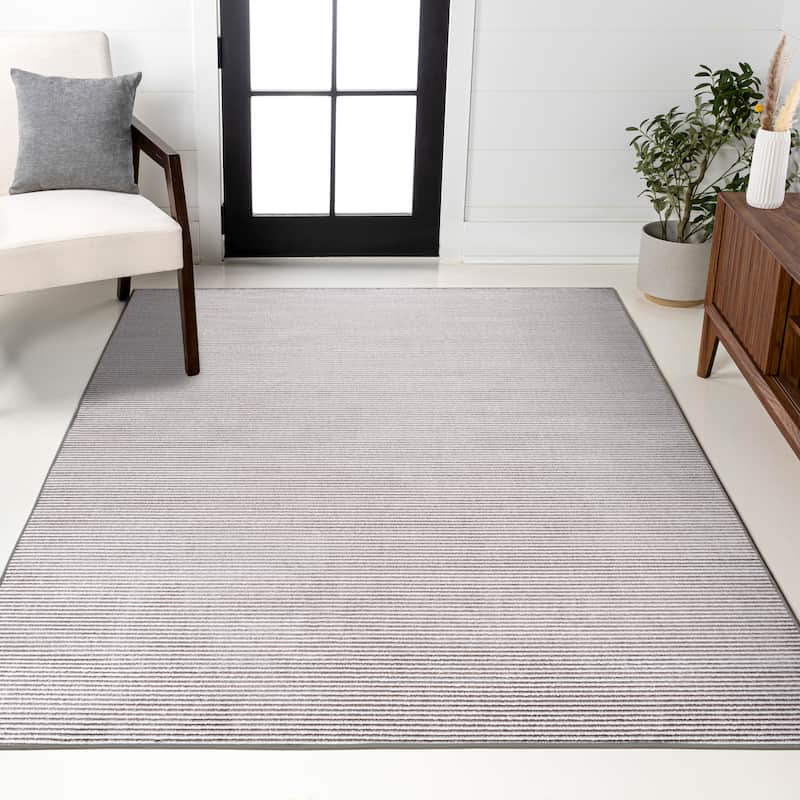JONATHAN Y Athens Modern Minimalist Pinstripe High-Low Rug - 8 X 10 - Dark Silver/White