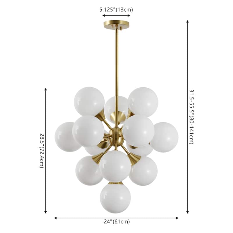 Safavieh Lighting Delvine 13-Lights 24-inch Chandelier - Brass/White - 24"W x 24"D x 56"H