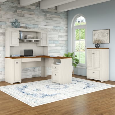 L-shaped Desk with Hutch and Storage Cabinet