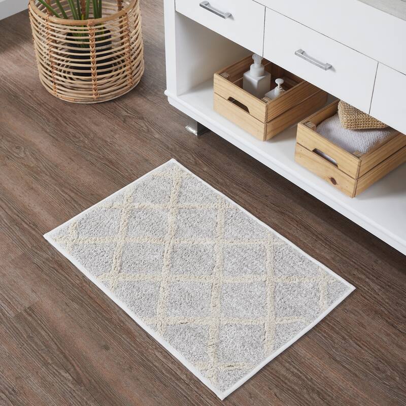 Frayed Lattice Oatmeal Tan Bathmat by VHC 20x30