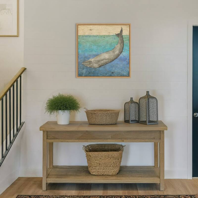 Diving Whale No. 1 by Megan Meagher (22 x 22 in.), Framed Canvas Wall Art Print