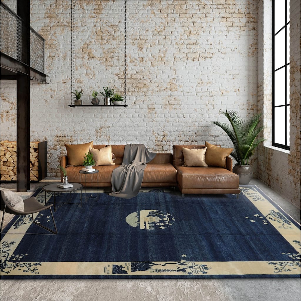 Hand Knotted Michaelian & Kohlberg Navy Blue Chinese Art Deco Tibetan Area Rug - 8' 11'' x 11' 6''