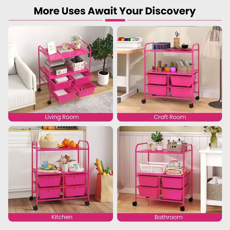 Gymax Rolling Storage Cart w/4 Drawers & 2 Shelves Multipurpose