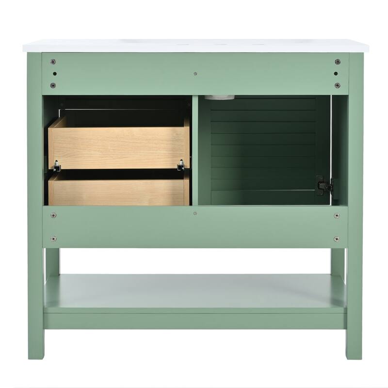 36 inch MDF Freestanding Bathroom Vanity Set in Green with Integrated Resin Sink