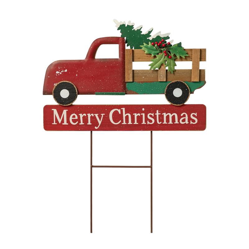 Glitzhome 24"H Metal Christmas Truck or Dog with Gift Cart Yard Stake