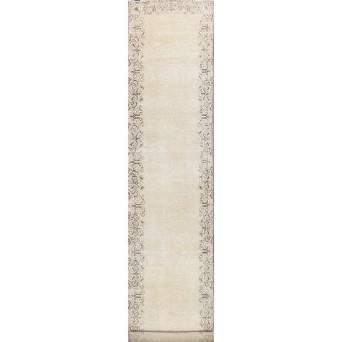 CLEARANCE Distressed Bordered Tabriz Persian Runner Rug Wool Handmade - 2'6" x 12'9"