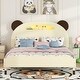 preview thumbnail 2 of 10, Full Size Wood Platform Bed with Bear-shaped Headboard,Bed with Motion Activated Night Lights,Cream+Walnut