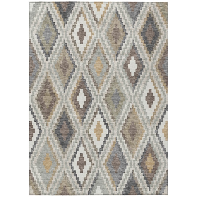 Machine Washable Indoor/ Outdoor Global Geo Chantille Rug