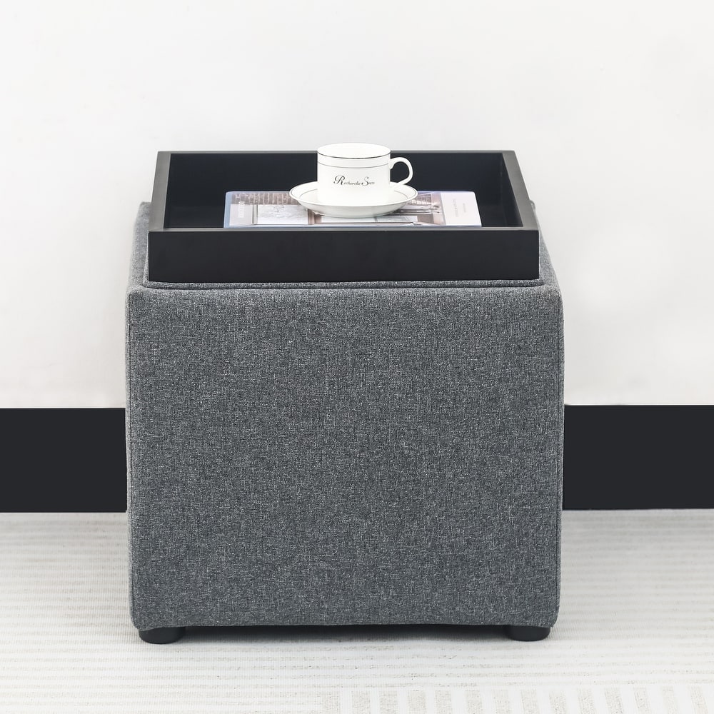 Adeco Storage Ottoman With Tray