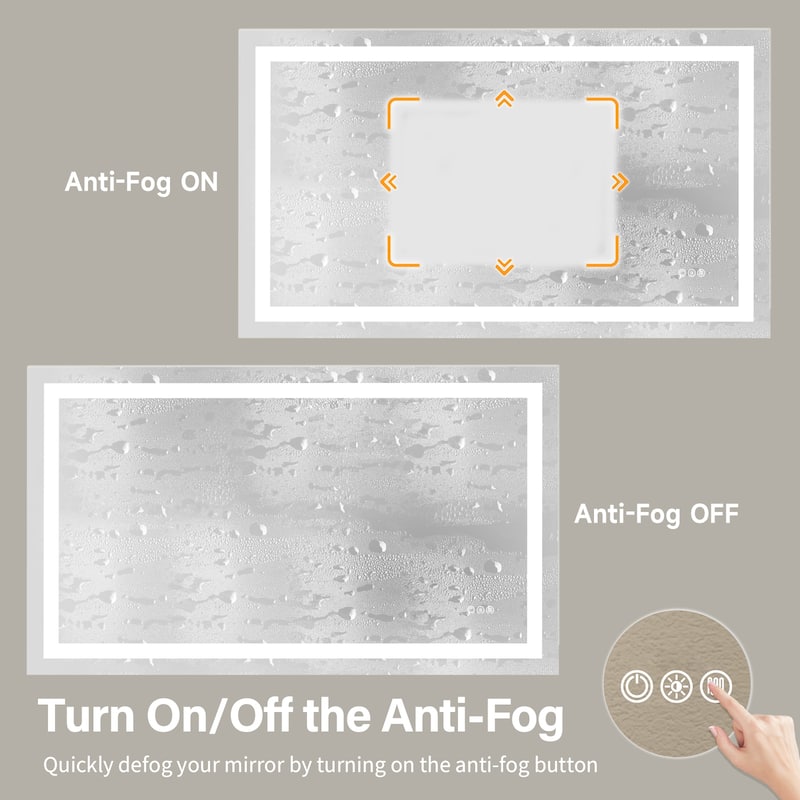 Silver Glass LED Vanity Mirror with Defog, Dimming and Dual Lights - 55" x 30"