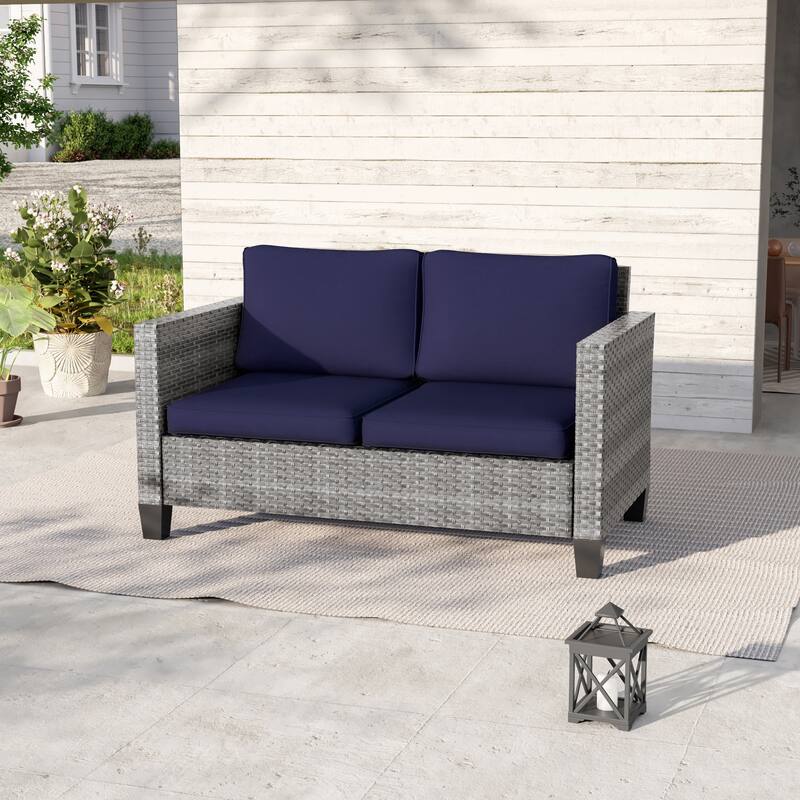 Livoosun Patio Loveseat Sofa Outdoor Wicker Couch, 2-Seater Furniture with High Back and Removable Cushions