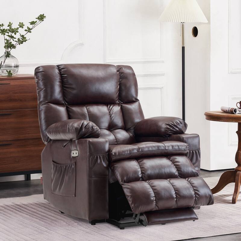 MCombo Medium Dual Motor Power Lift Recliner Chair Infinite Position, Massage and Heat, Extended Footrest, Faux Leather 7890