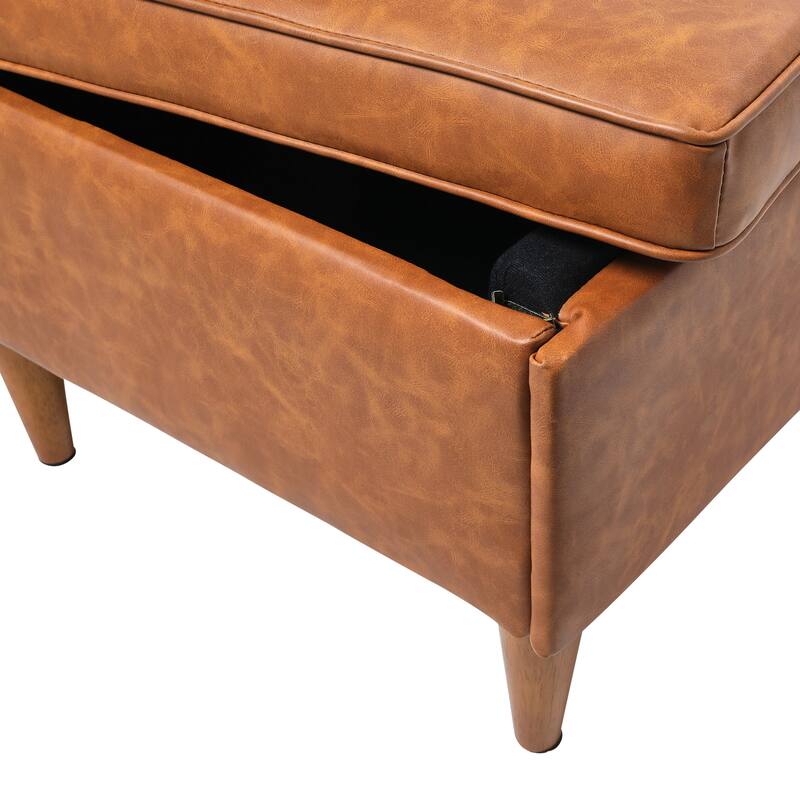 Atley Upholstered Ottoman with Storage and Solid Wood Legs