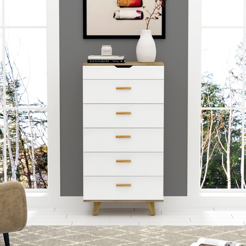 Modern White Storage Solid Wood Handle Drawer Side Cabinet with Mirror - 25.59-in W x 49.21-in H
