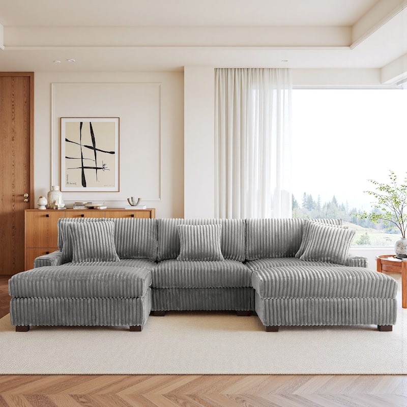 118.4"W Plush Modular Sectional Sofa with Pillows