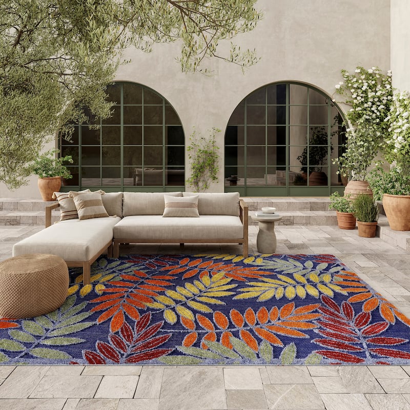 Nourison Aloha Leaf Print Vibrant Indoor/Outdoor Area Rug - 6' x 9' - Navy/Multi