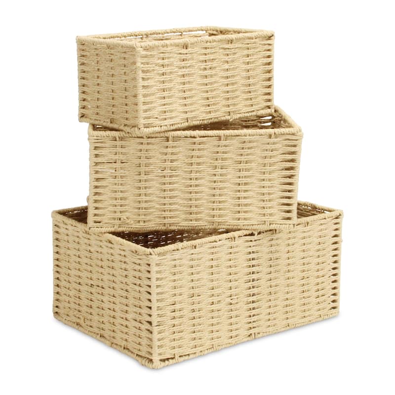 Laelia Light Brown Woven Rope Rectangular Baskets (Set of 3)