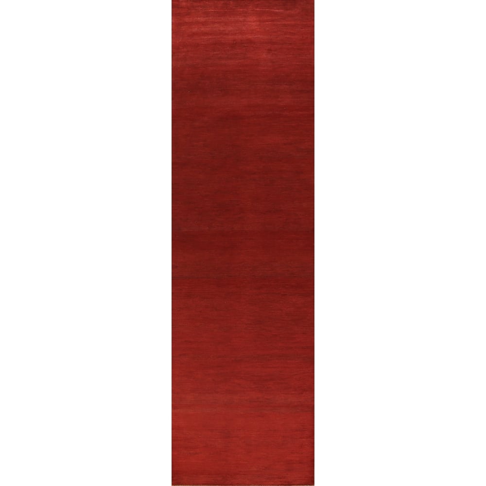 Red Modern Gabbeh Oriental Runner Rug Hand-Knotted Wool Carpet - 3'4" x 16'2"
