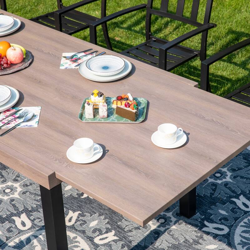 MAISON ARTS 7/9-Pieces Patio Dining Set with Metal Rectangle Expandable Table and Metal Stackable Chairs