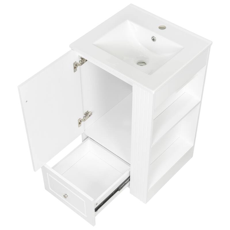 Roomfitters 20" Bathroom Vanity with Sink, Soft-Close Drawer, Side Open Shelves & Pinewood Towel Bar