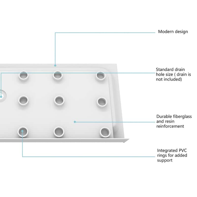 Indigo Home 60x36 inch Single Threshold Shower Tray Right Drain in White